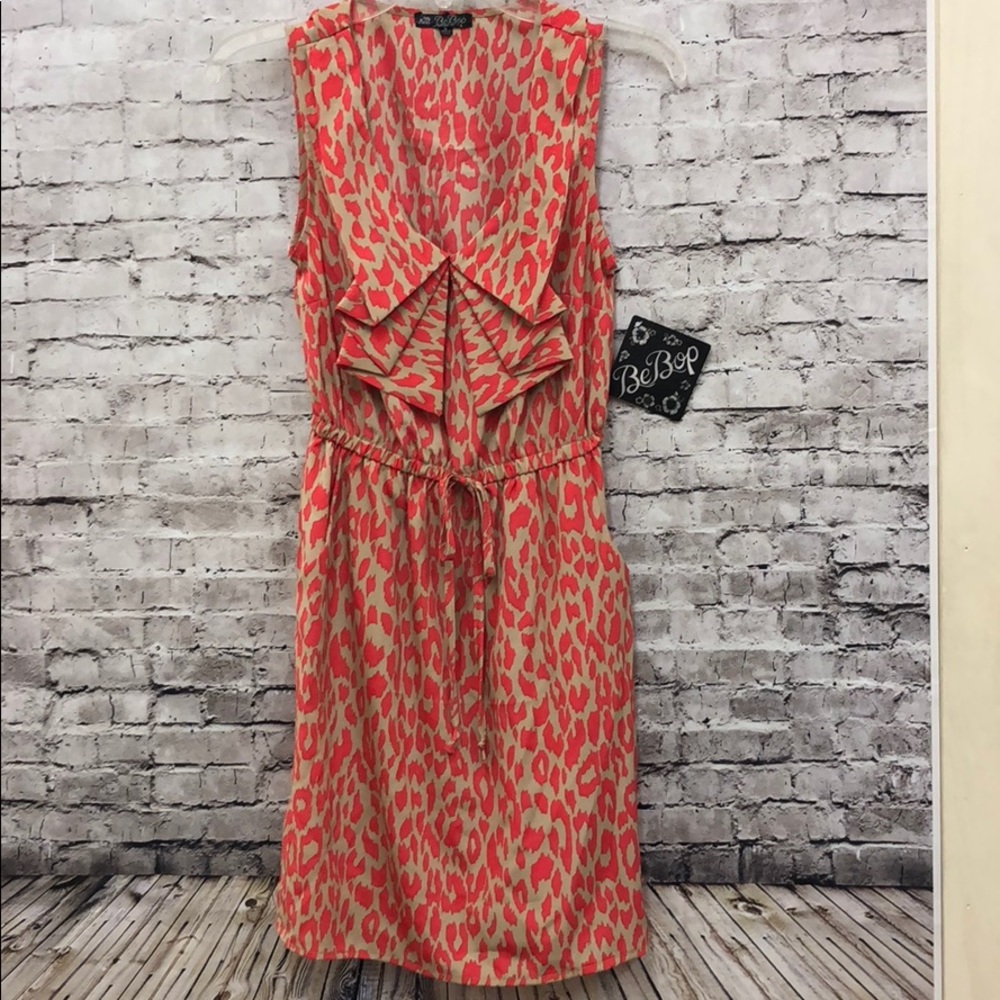 BeBop red khaki animal print dress NWT